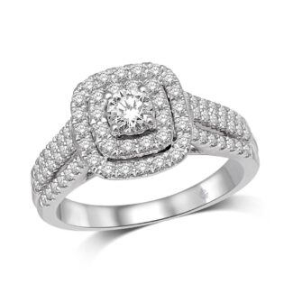 14K White Gold 1 Ct.Tw. Diamond Halo Engagement Ring