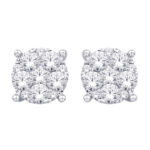 14K White Gold 1 Ct.Tw. Diamond Flower Stud Earrings