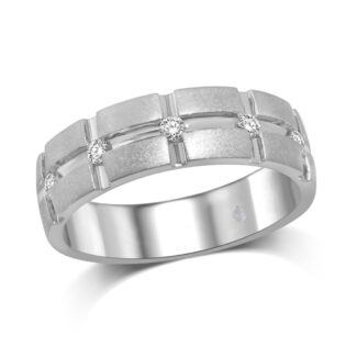 14K White Gold 1/6 Ct.Tw. Diamond Men�s Machine Band