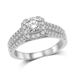 14K White Gold 1 Ct.Tw. Diamond Halo Engagement Ring