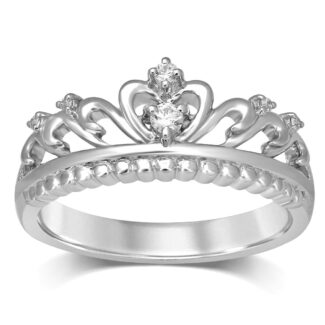 10k White Gold 1/20 Ct.Tw. Diamond Crown Stackable Band