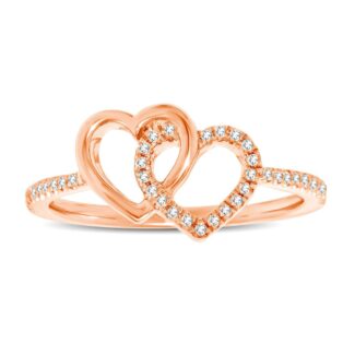 10K Rose Gold 1/6 Ct.tw Diamond Double Heart Ring