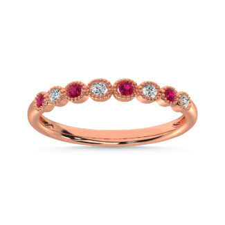 Ruby and Alternate Diamond 1/6 Ct.Tw. Stack Band in 14K Rose Gold