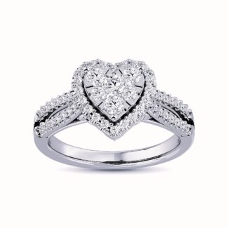 Diamond  3/4 Ct.tw Round Cut  Heart Shape Engagement Ringin 14K White Gold