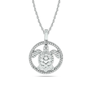 Diamond Sea Of life Turtle Pendant 1/8 Ct.tw in Sterling Silver