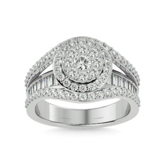 Diamond 1 1/2 Ct.tw Round Cut and Straight Baguette Fashion Ring in 14K White Gold