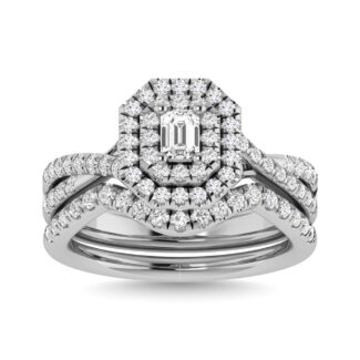 Diamond 1 Ct.Tw. Emerald Cut Bridal Ring in 14K White Gold