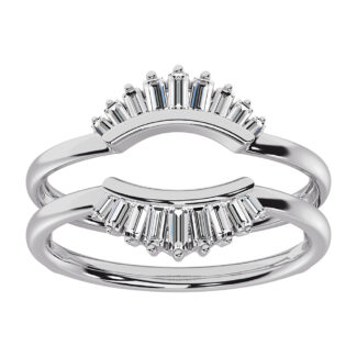 14K White Gold 1/4 Ct.Tw. Diamond Baguette Set Chevron Guard Ring