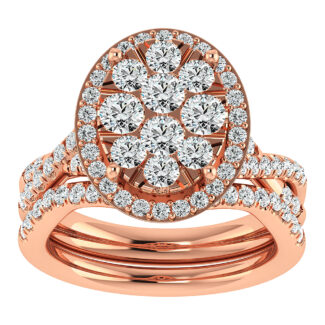 Diamond 2  Ct.Tw. Oval Shape Bridal Ring in 14K Rose Gold