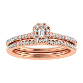 Emerald and Round Diamond 3/8 Ct.Tw. Bridal Ring in 10K Rose Gold