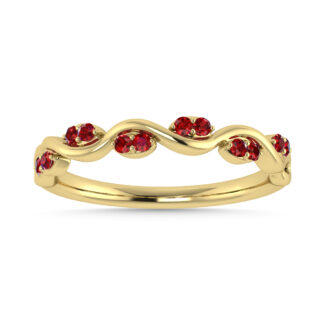 Diamond 1/6 Ct.Tw. And Ruby Wedding Band in 14K Yellow Gold