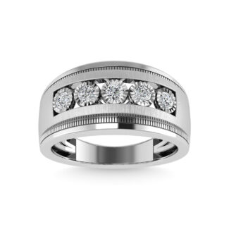 Diamond 1/4 Ct.Tw. Channel Set Men�s Wedding Bands in 10K White Gold
