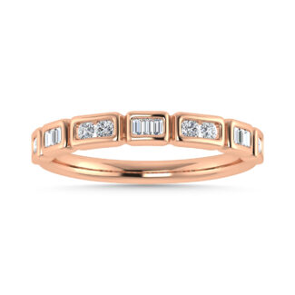 Diamond 1/5 Ct.Tw. Round and Straight Baguette Stack Band in 14K Rose Gold