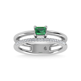 14K White Gold Diamond  and Emerald 1/3 Ct.Tw. Fashion Ring