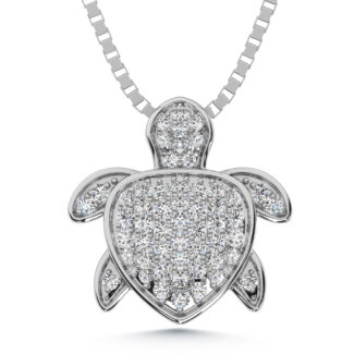 14K White Gold Diamond 3/8 Ct.Tw. Sea Of Life Turtle Pendant