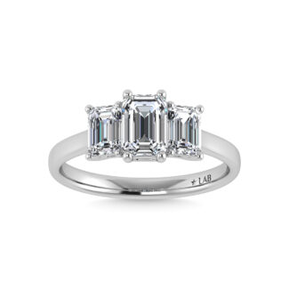 14K White Gold Lab Grown Diamond 1 1/2 Ct.Tw. Plain Shank Emerald Shape Three Stone Engagement Ring