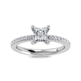 14K White Gold Princess Cut Lab Grown Diamond 7/8 ct.tw. Hidden Halo Engagement Ring