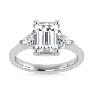 14K White Gold Lab Grown Diamond 2 5/8 Ct.Tw. Emerald Shape Three Stone Engagement Ring