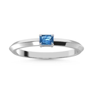 14K White Gold Emerald Shape Blue Lab Grown Diamond 1/4 Ct.Tw. Ring