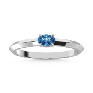 14K White Gold Oval Shape Blue Lab Grown Diamond 1/5 Ct.Tw. Ring