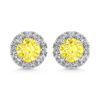 14K White Gold  2 3/4 Ct.Tw. White and Yellow Lab Grown Diamond IGI Certified Stud Earrings