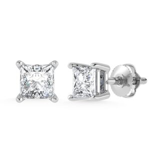 14K White Gold Lab Grown Diamond 3/4 Ct.Tw.  CVD VS1+ G+ Princess Stud Earrings (Available in 0.50ctw to 4ctw)