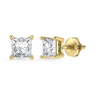 14K Yellow Gold Lab Grown Diamond 1 Ct.Tw.  CVD VS1+ G+ Princess Stud Earrings (Available in 0.50ctw to 4ctw)