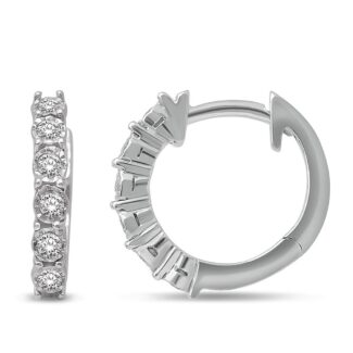 14K White Gold 1/2 Ct.Tw. Diamond Huggie Earrings