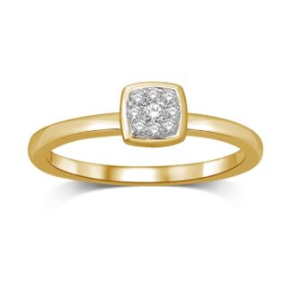 14K Yellow Gold 1/10 Ct.tw Diamond Square Flower Ring