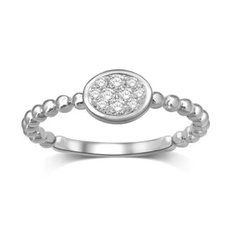 14K White Gold 1/10 Ct.tw Diamond Oval Shape Flower Ring