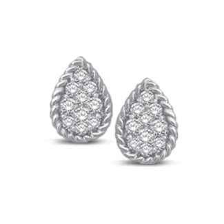 14K White Gold 1/5 Ct.tw Diamond Pear Flower Stud Earrings