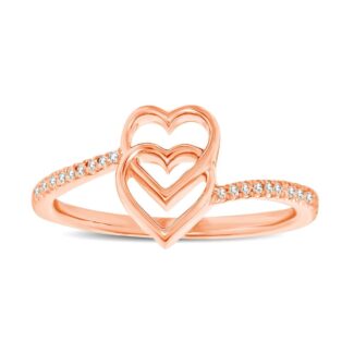 10K Rose Gold 1/10 Ct.tw Diamond Double Heart Ring
