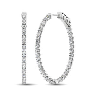 14K White Gold Diamond 1 3/4 Ct.Tw. In and Out Hoop Earrings