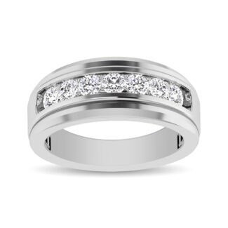 10K White Gold 1 Ct.tw Round Cut Diamond Men�s Wedding Band