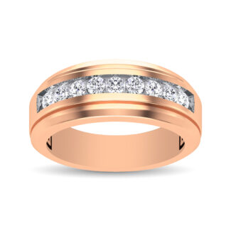 10K Rose Gold 1/4 Ct.Tw. Diamond 9 Stone Satin Finish Men�s Band