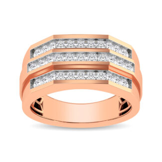 10K Rose Gold 1/4 Ct.Tw. Diamond Triple Row Men�s Band