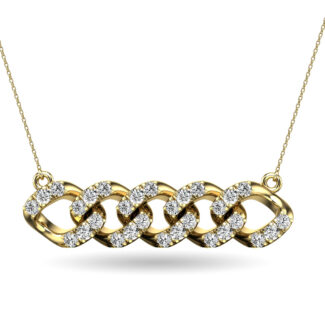 14K Yellow Gold 1/4 Ct.Tw. Diamond Curb Chain Pattern Necklace