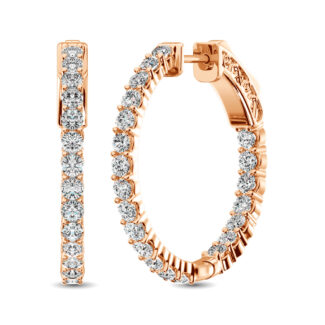 14K Rose Gold Diamond 1 1/2 Ct.Tw. In and Out Hoop Earrings