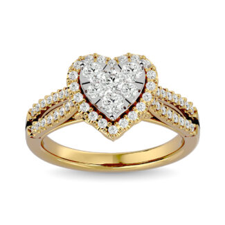 Diamond  3/4 Ct.tw Round Cut  Heart Shape Engagement Ringin 14K Yellow Gold