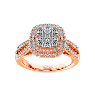Diamond  3/4 Ct.tw Round Cut Double Halo Engagement Ring in 14K Rose Gold