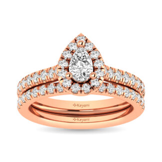 Diamond Classic Shank Single Halo Bridal Ring 1 Ct.tw Pear Cut in 14K Rose Gold
