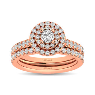 Diamond Classic Shank Double Halo Bridal Ring 1 Ct.tw Round Cut in 14K Rose Gold