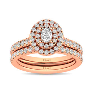 Diamond Classic Shank Double Halo Bridal Ring 1 Ct.tw Oval Cut in 14K Rose Gold