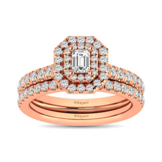 Diamond Classic Shank Double Halo Bridal Ring 1 Ct.tw Emerald Cut in 14K Rose Gold