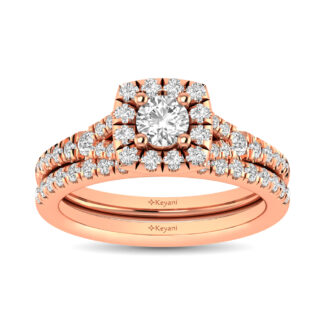 Diamond  Split Shank Single Halo Bridal Ring 1 Ct.tw Round Cut in 14K Rose Gold