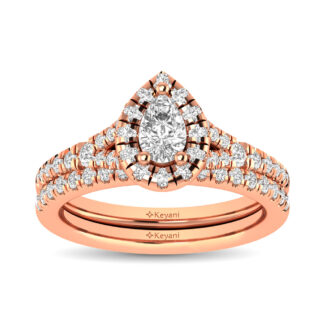 Diamond  Split Shank Single Halo Bridal Ring 1 Ct.tw Pear Cut in 14K Rose Gold