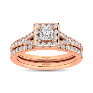 Diamond  Split Shank Single Halo Bridal Ring 1 Ct.tw Princess Cut in 14K Rose Gold