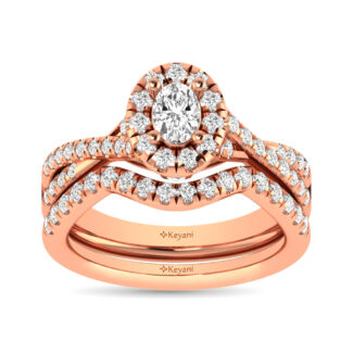 Diamond  Twist Shank Single Halo Bridal Ring 1 Ct.tw Oval Cut in 14K Rose Gold