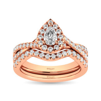 Diamond  Twist Shank Single Halo Bridal Ring 1 Ct.tw Pear Cut in 14K Rose Gold