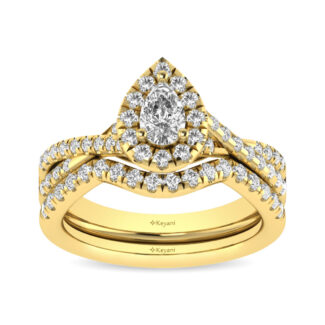Diamond  Twist Shank Single Halo Bridal Ring 1 Ct.tw Pear Cut in 14K Yellow Gold